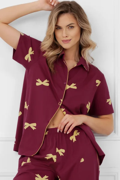 Dámské propínací pyžamo Kwadro - bavlna - Bordó