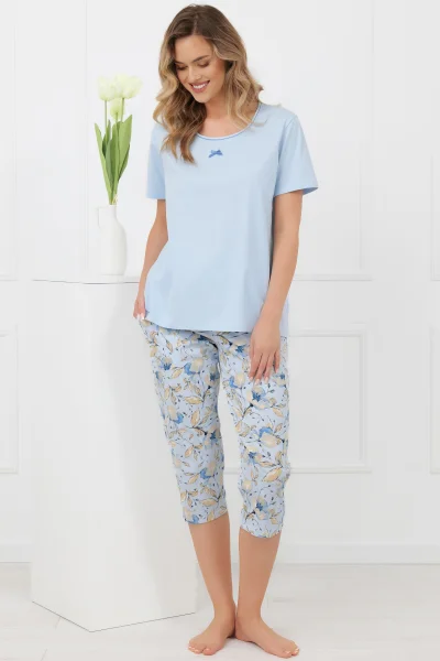 Dámské pyžamo Celozja - 3/4 nohavice - bavlněné - Světle modrá