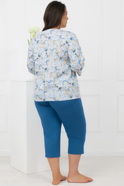 Dámské pyžamo Celozja - tříčtvrteční bavlněné - Modrá