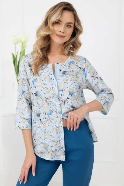 Dámské pyžamo Celozja - tříčtvrteční bavlněné - Modrá