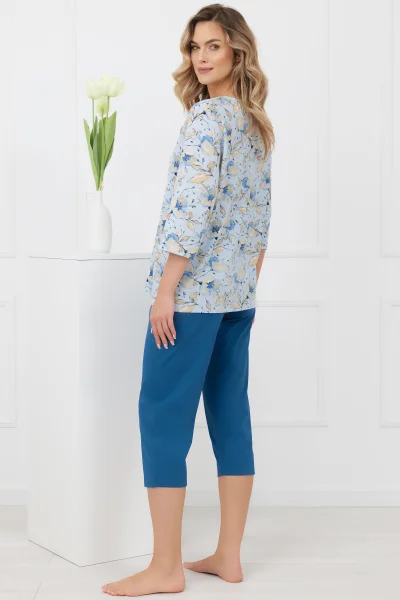 Dámské pyžamo Celozja - tříčtvrteční bavlněné - Modrá
