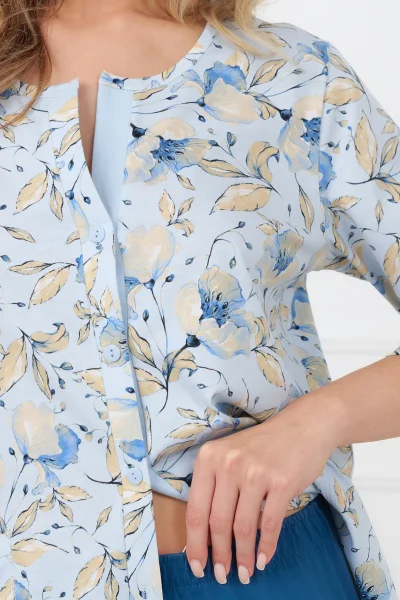 Dámské pyžamo Celozja - tříčtvrteční bavlněné - Modrá