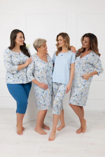 Dámské 3/4 pyžamo Samoa - bavlna - Světlemodrá-tmavěmodrá