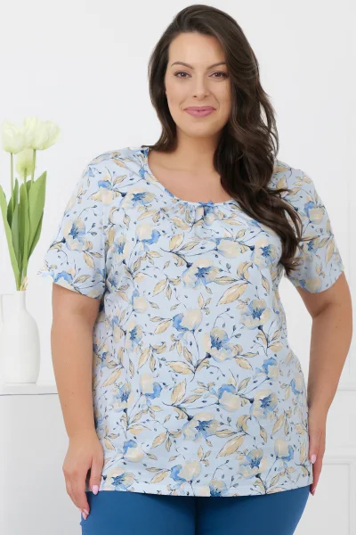 Dámské 3/4 pyžamo Samoa - bavlna - Světlemodrá-tmavěmodrá