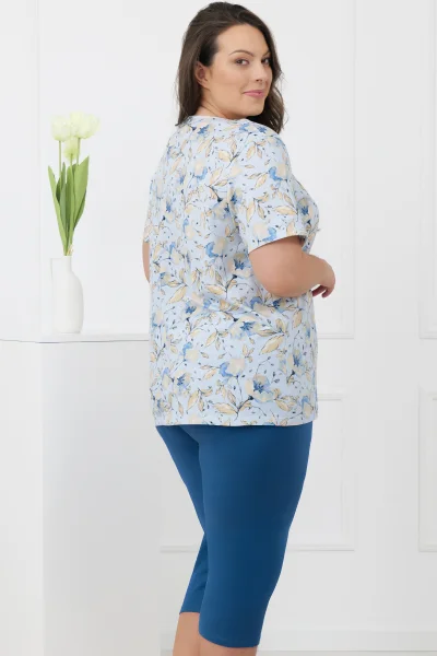 Dámské 3/4 pyžamo Samoa - bavlna - Světlemodrá-tmavěmodrá