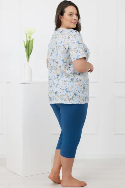 Dámské 3/4 pyžamo Samoa - bavlna - Světlemodrá-tmavěmodrá