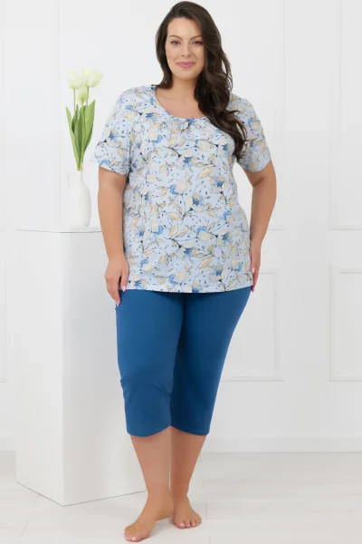 Dámské 3/4 pyžamo Samoa - bavlna - Světlemodrá-tmavěmodrá