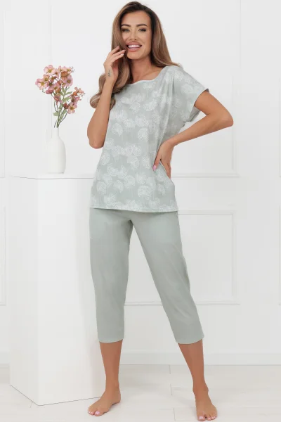 Dámské 3/4 pyžamo Kalina - bavlna - Mátová