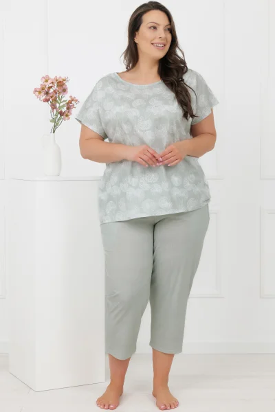 Dámské 3/4 pyžamo Kalina - bavlna - Mátová