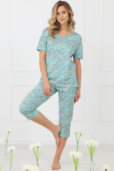 Dámské 3/4 pyžamo Hikari - bavlna - Tyrkysová