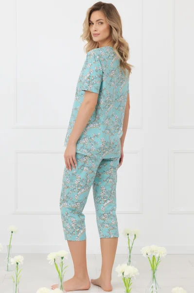 Dámské 3/4 pyžamo Hikari - bavlna - Tyrkysová