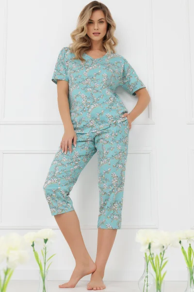 Dámské 3/4 pyžamo Hikari - bavlna - Tyrkysová