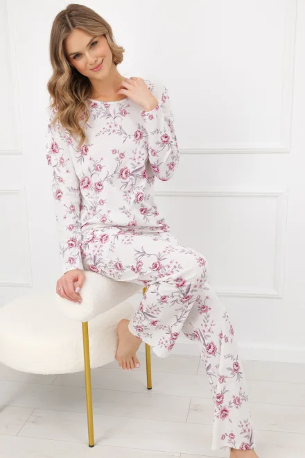 Dámské dlouhé pyžamo Beauty - bavlna - Bílo-růžová