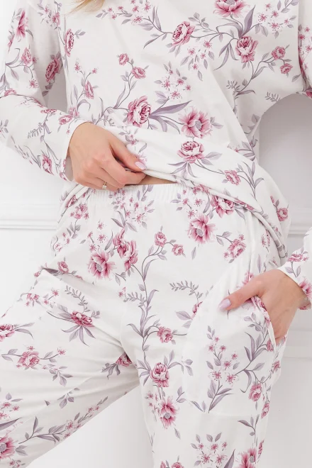 Dámské dlouhé pyžamo Beauty - bavlna - Bílo-růžová