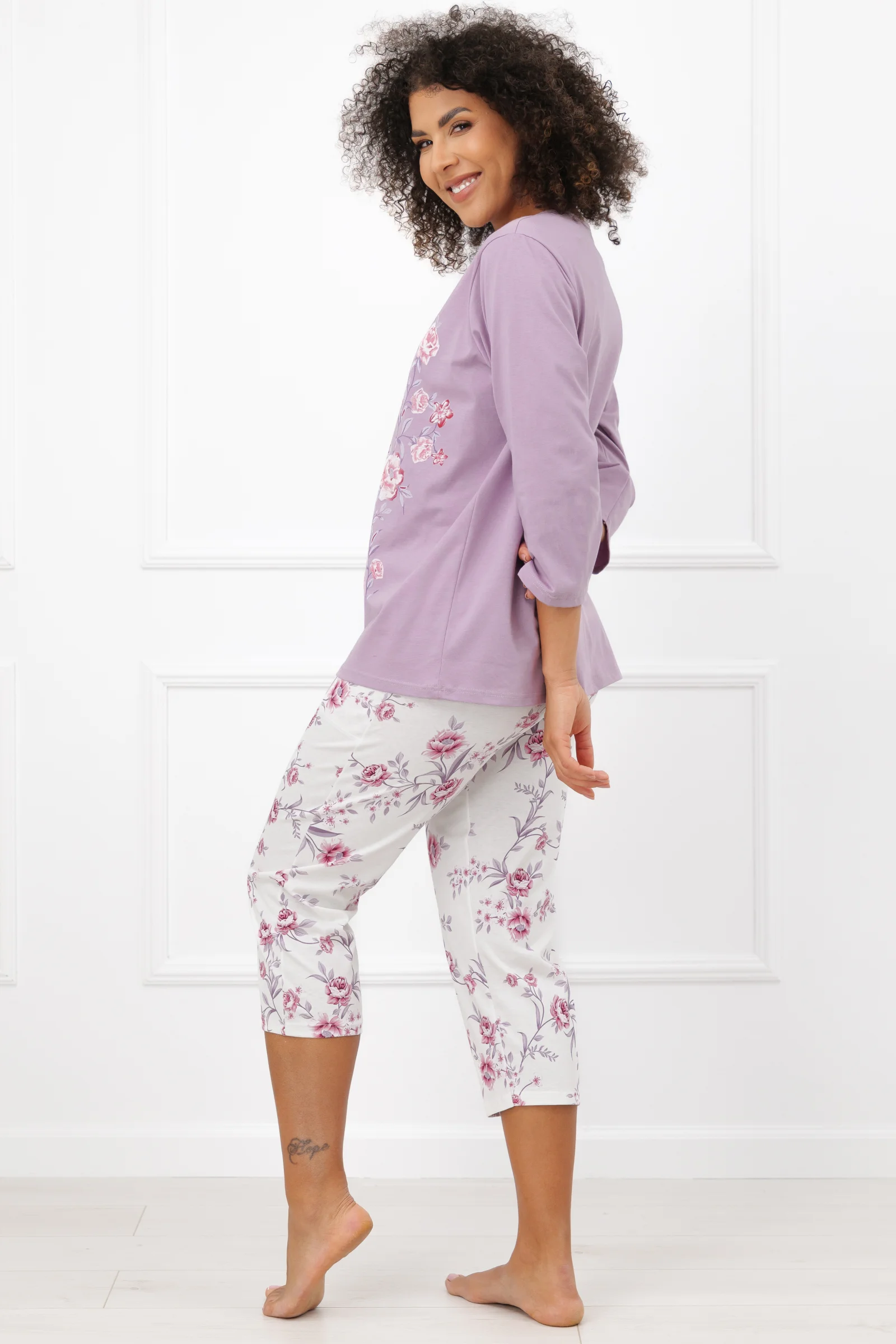 Dámské 3/4 pyžamo Italian Fashion Karilla - bavlna Světle fialová 4XL