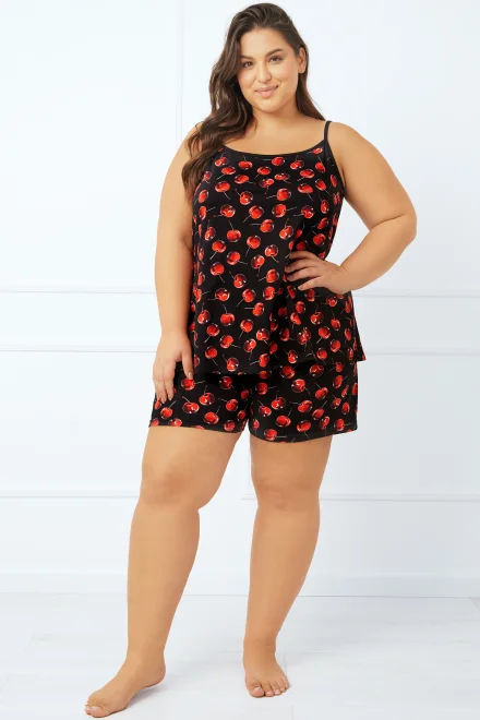 Dámské pyžamo na ramínkách Cherry - bavlněné - Černo-červená