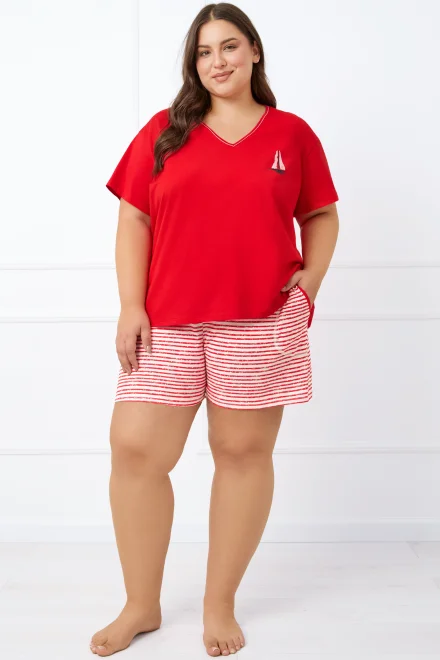 Dámské krátké pyžamo Flota - bavlna - Červená
