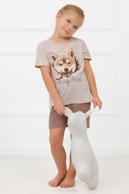 Dívčí pyžamo Shiba- bavlna - Béžová