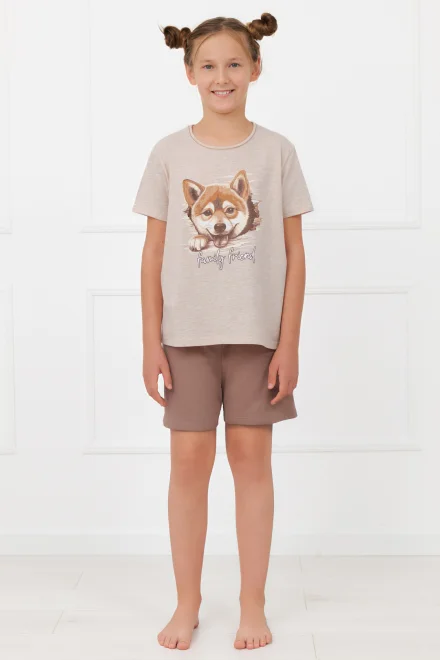 Dívčí pyžamo Shiba- bavlna - Béžová