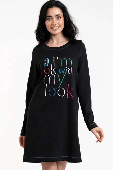 Noční košilka Olza - bavlna - Černá