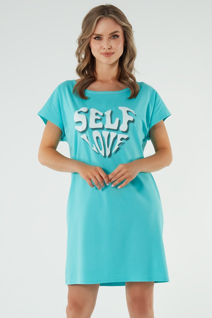 Noční košilka Italian Fashion Selfie - bavlna Tyrkysová S