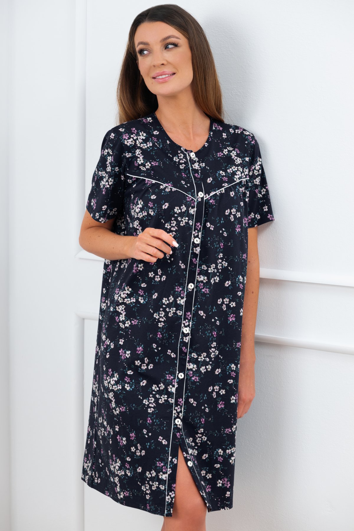 Propínací noční košile Italian Fashion Celestina - bavlna Tmavě modrá 2XL