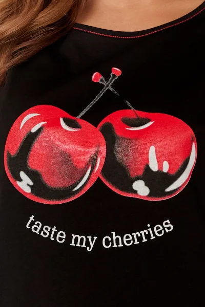 Noční košile Cherry - bavlna - Černá