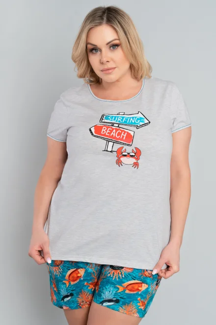Dámské pyžamo Oceania - krátké - Světle šedá