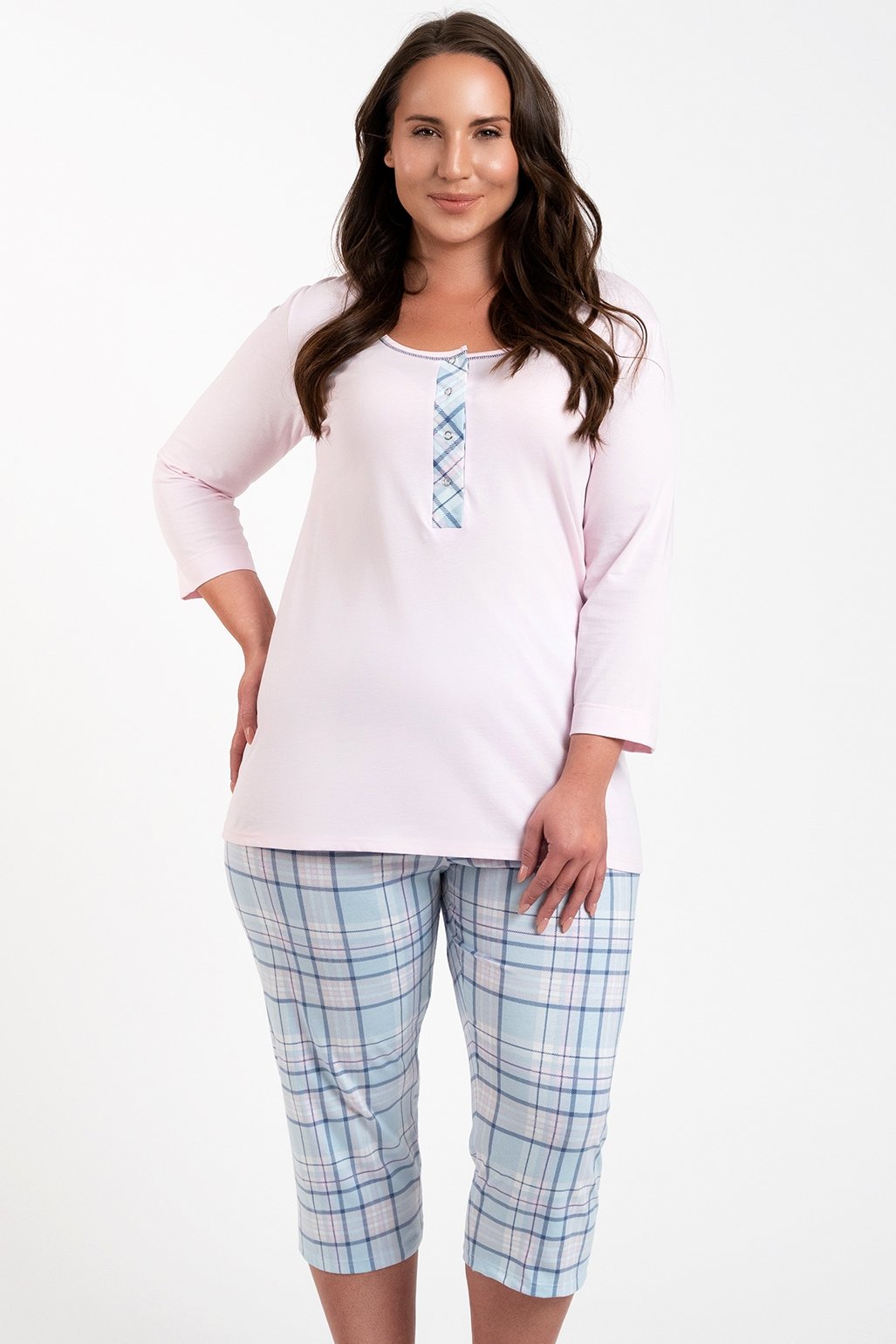 Dámské pyžamo Italian Fashion Allison - třičtvrteční bavlněné Růžovo-modrá 2XL