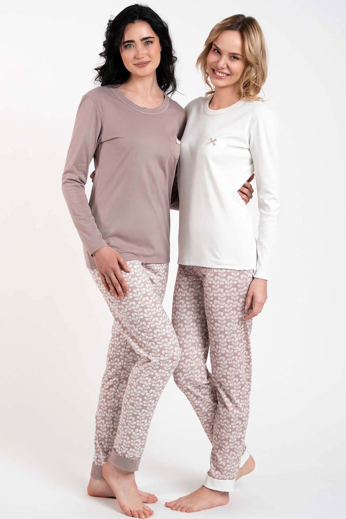 Dámske pyžamo Italian Fashion Juliana - dlhé bavlnené Tmavobéžová XL