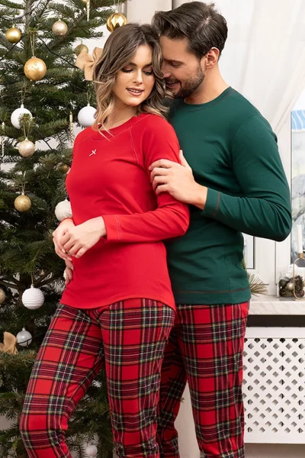 Dámské pyžamo Tess - dlouhé bavlněné - Červená