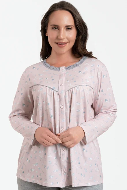 Dámské pyžamo Daniela - propínací - Růžovo-šedá