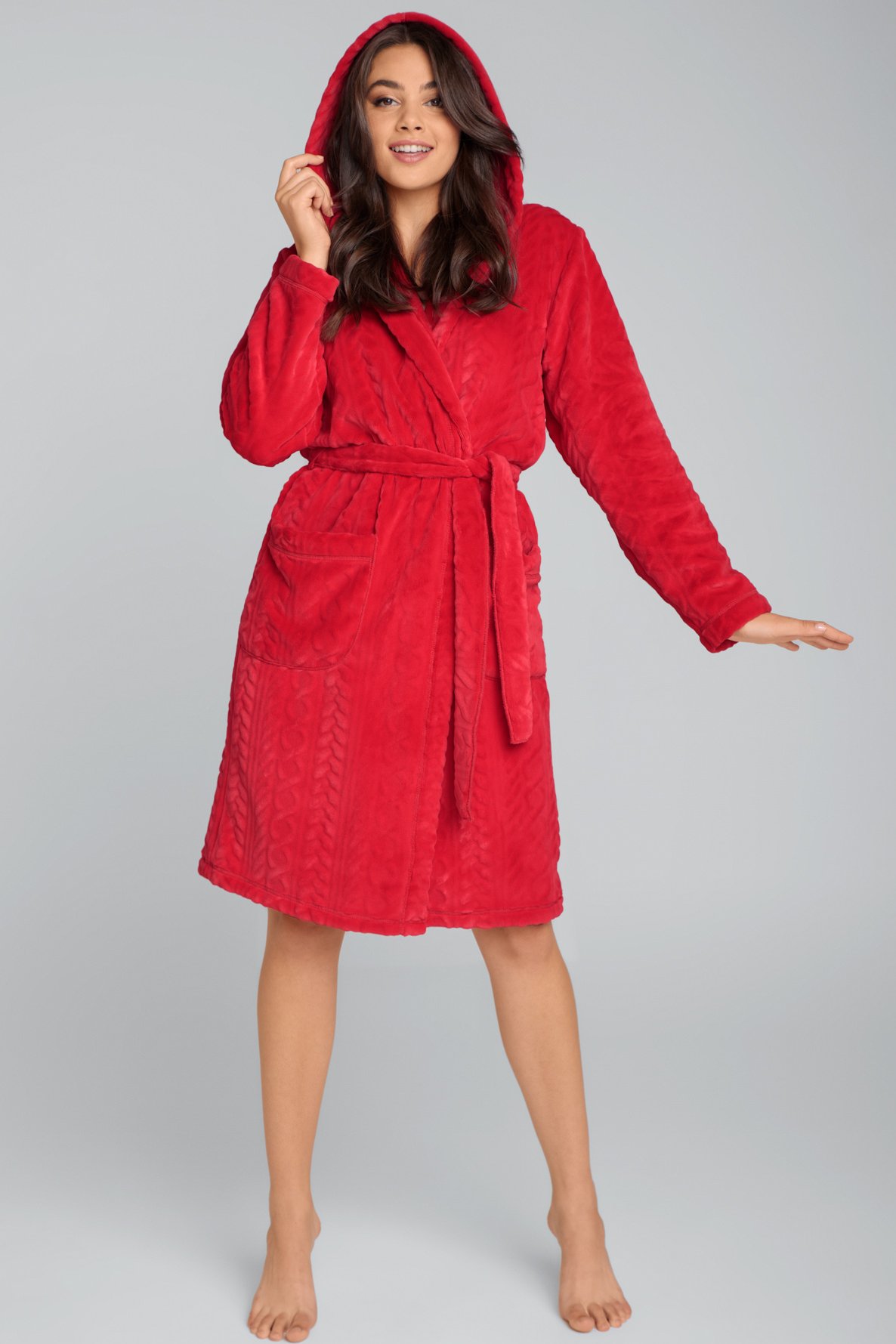 Dámský župan Italian Fashion Zala - bipolar s kapucí Červená XL