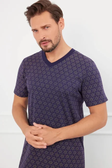 Noční košile Ricardo - krátký rukáv - Modro-šedá