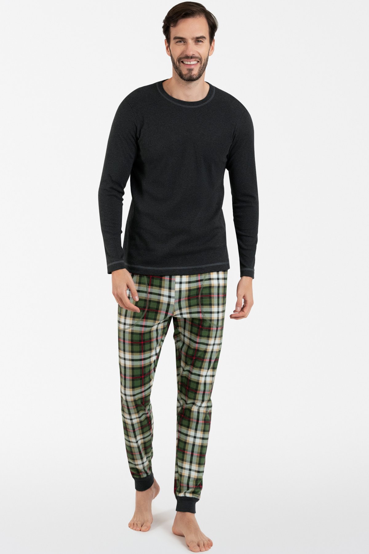 Pánské pyžamo Italian Fashion Seward bis - dlouhé Tmavě šedá-zelená XL