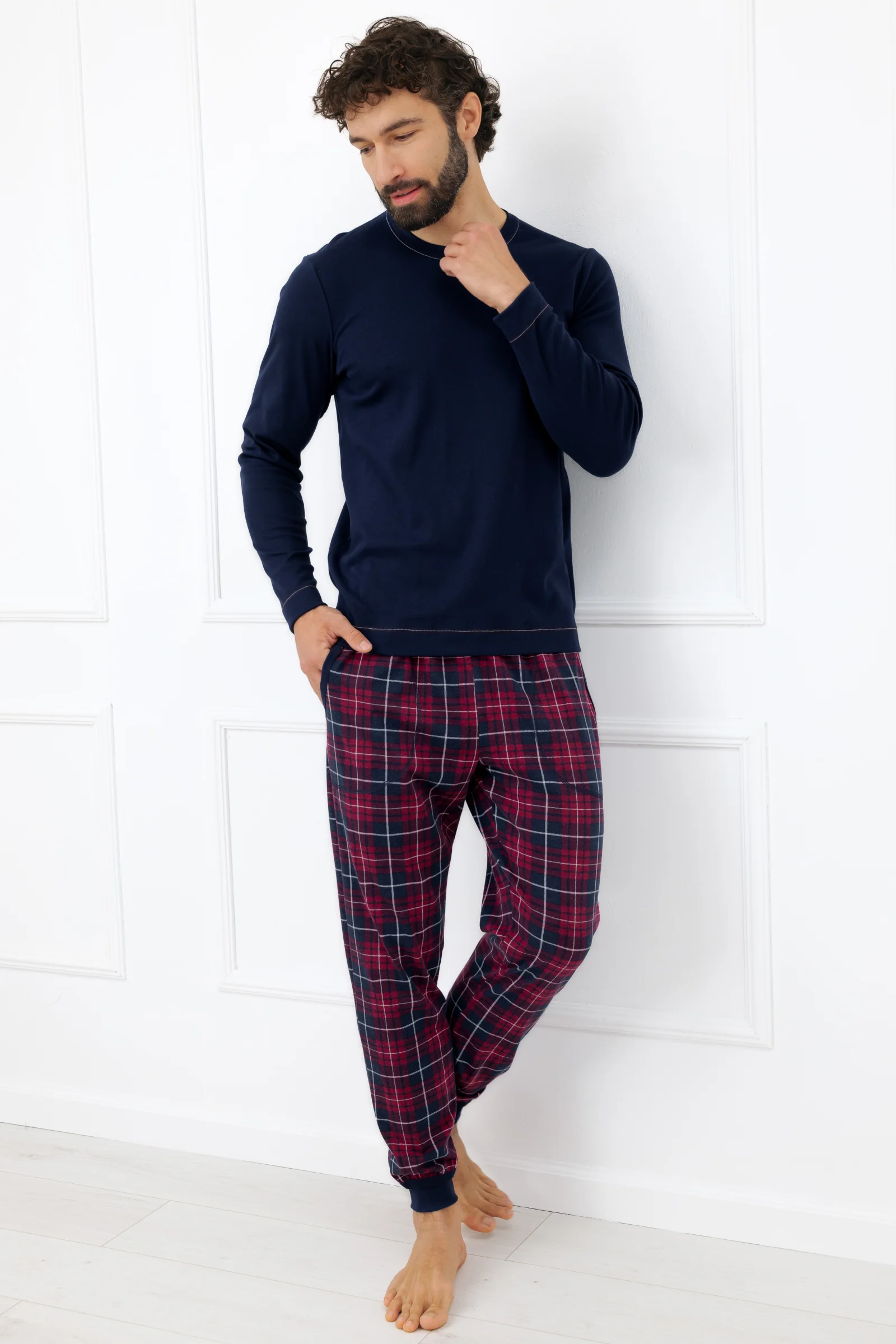 Pánské dlouhé pyžamo Italian Fashion Brajan - bavlna Tmavě modrá S
