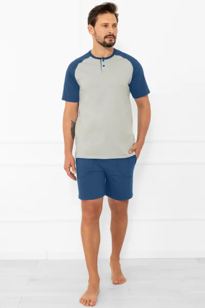 Pánské krátké pyžamo Aleksandr - bavlna - Šedo-modrá