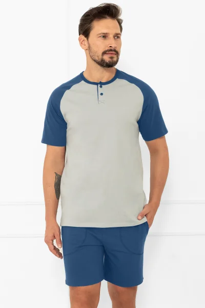 Pánské krátké pyžamo Aleksandr - bavlna - Šedo-modrá