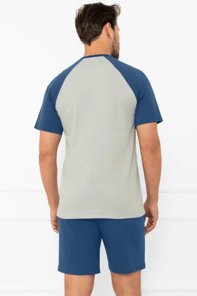 Pánské krátké pyžamo Aleksandr - bavlna - Šedo-modrá