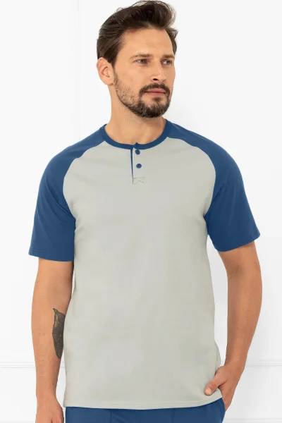 Pánské krátké pyžamo Aleksandr - bavlna - Šedo-modrá