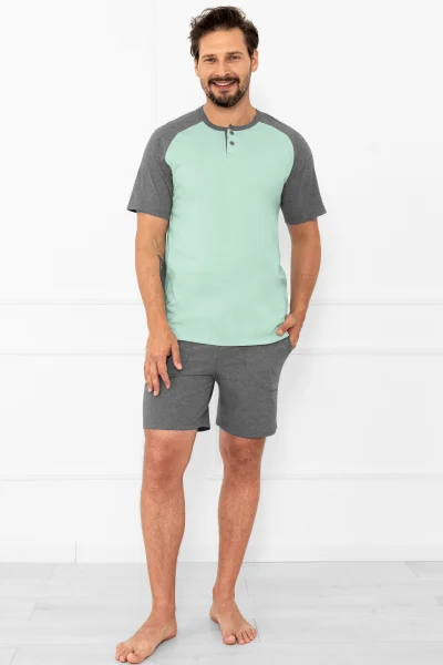 Pánské krátké pyžamo Aleksandr - bavlna - Zeleno-šedá