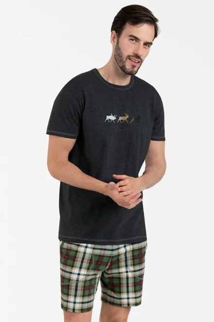 Pánské pyžamo Seward - krátké z bavlny - Tmavě šedá-zelená