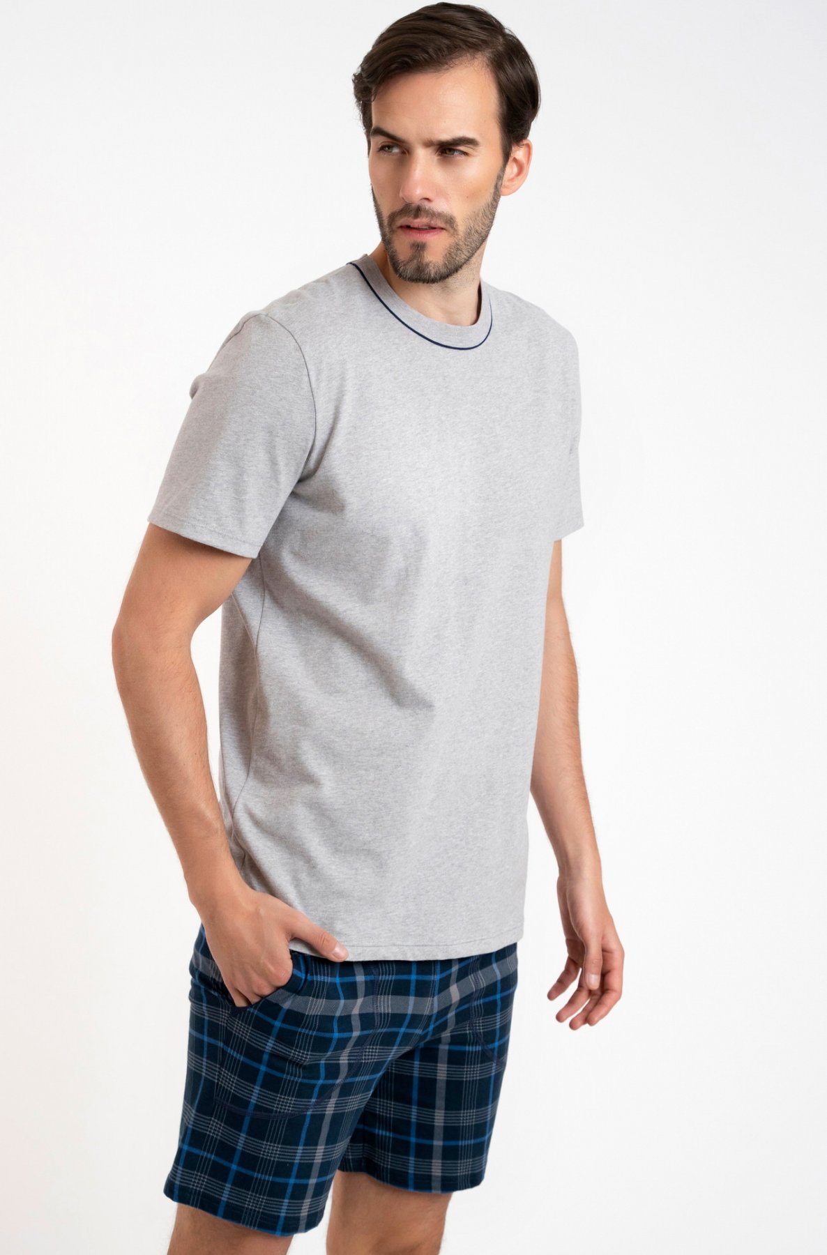 Pánske pyžamo Italian Fashion Ruben - krátke z bavlny Sivá 3XL