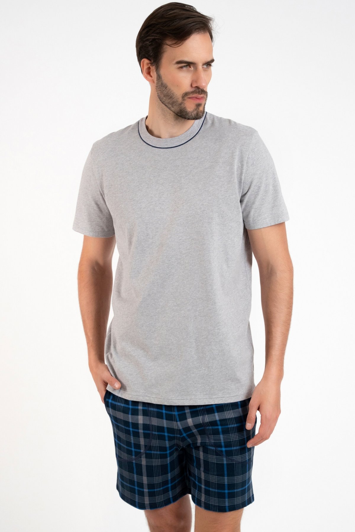Pánské pyžamo Italian Fashion Ruben - krátké z bavlny Šedá XL