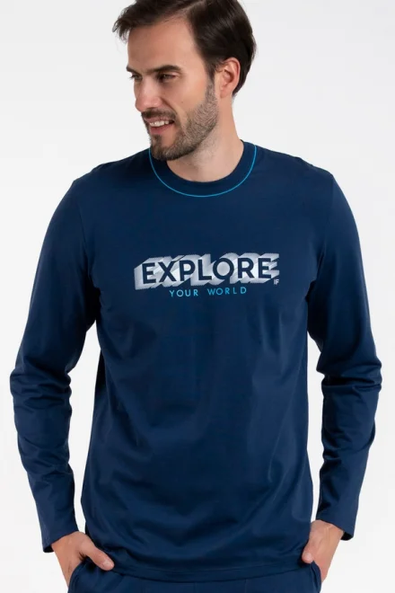 Pánské pyžamo Explore - dlouhé bavlněné - Tmavě modrá
