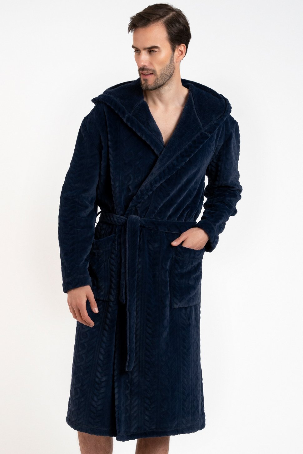 Pánský župan Italian Fashion Zigmund - s kapucí Tmavě modrá L