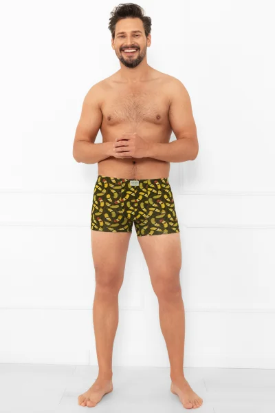 GRECOL Pánské boxerky Walter - okurky - Zeleno-barevná