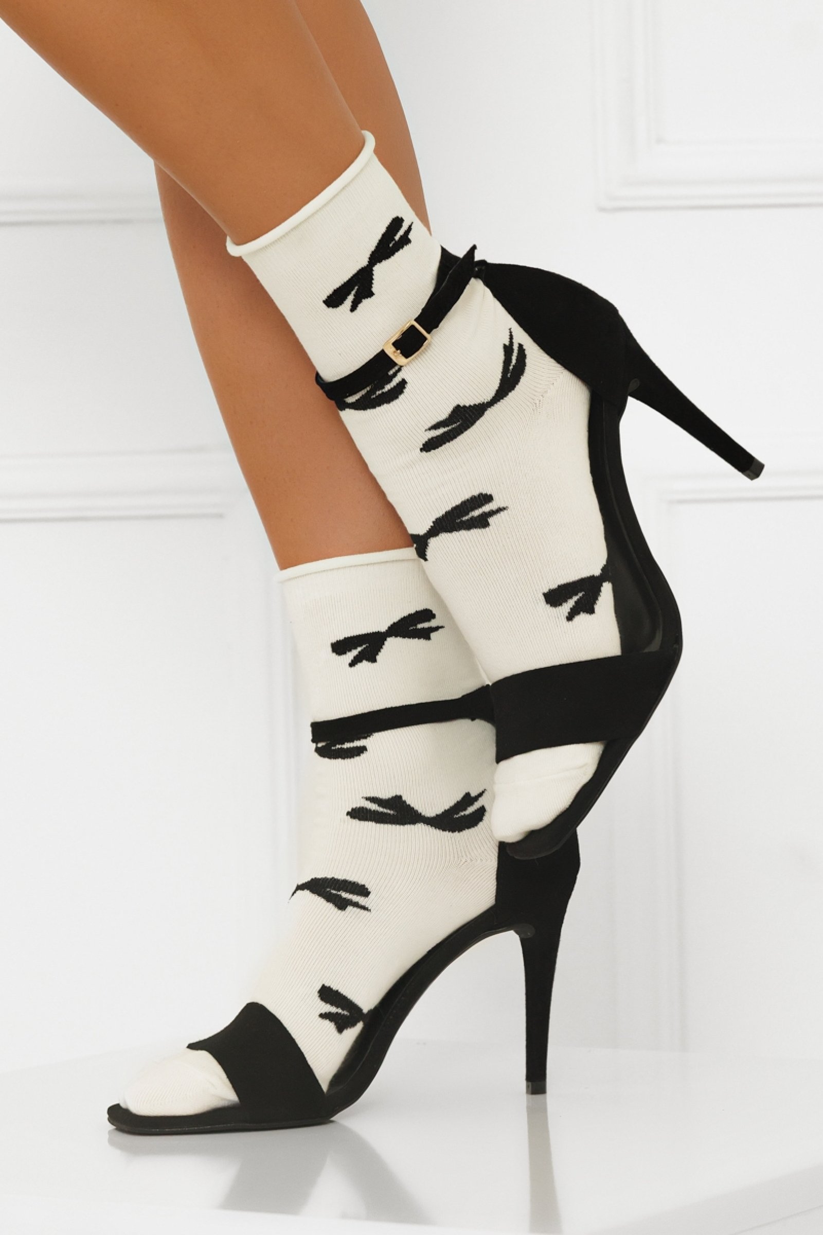 Dámské vysoké ponožky Italian Fashion S183D Figaro Ecru-černá 39-41