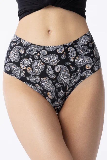 Brazilky Paisley - vyšší pas - Černo-barevná