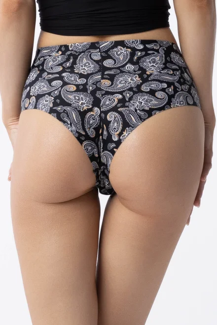 Brazilky Paisley - vyšší pas - Černo-barevná